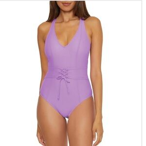 BCA BY REBECCA VIRTUE WOMEN’S STANDARD LACE-UP ONE PIECE SWIMSUIT LILAC